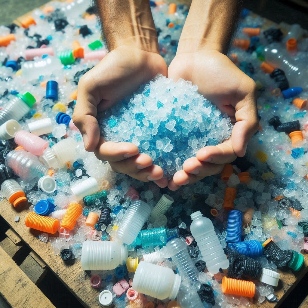 pet flakes in hands 002