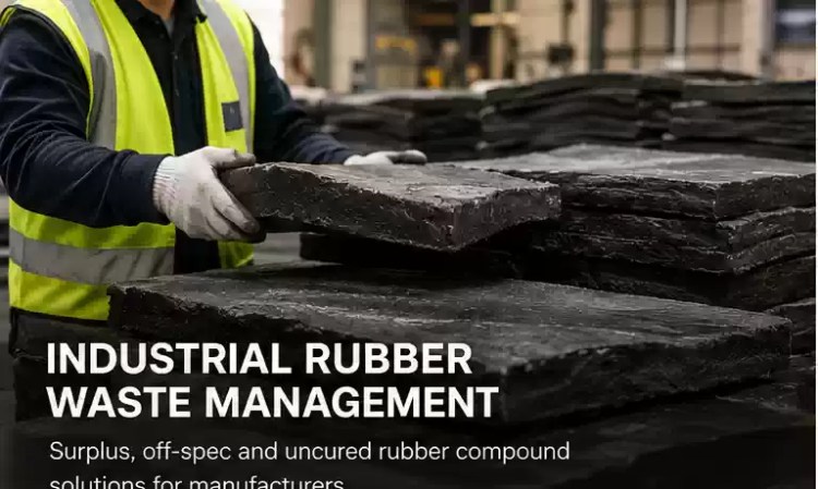 Worker handling surplus, off-spec and uncured industrial rubber compound for assessment and responsible recovery.